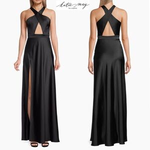 Katie May Asher Satin Cut Out Gown Black S Halter Evening Maxi Formal Dress